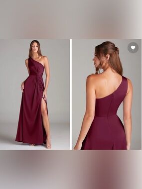 Azazie Brooke Stretch A-Line One Shoulder Stretch Satin Dress in Mulberry